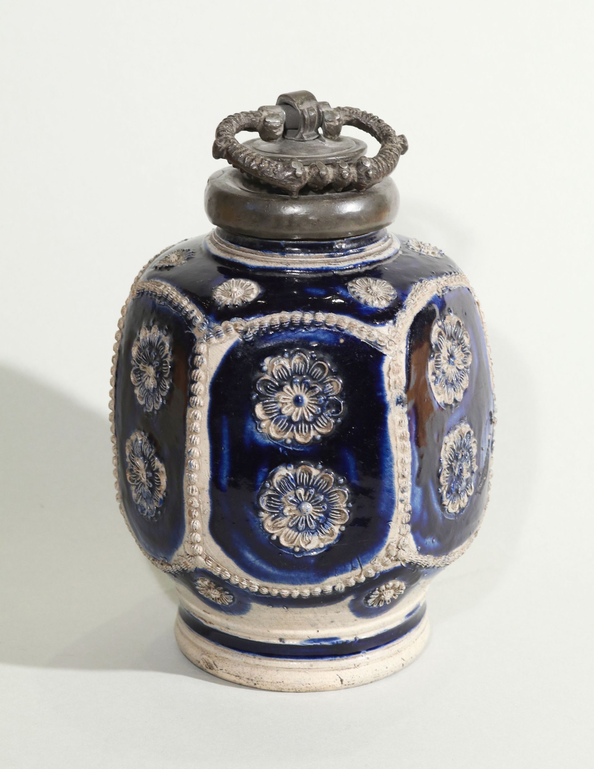 7th century westerwald blue salt glazed stoneware bottle