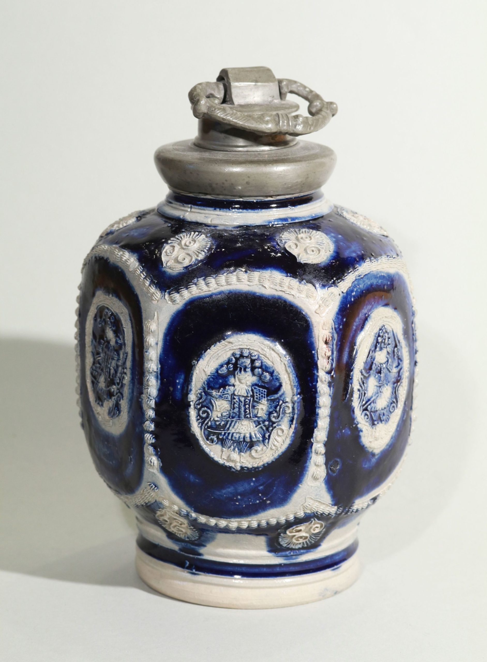 17th century blue salt glazed stoneware-westerwald-kruke-flasche-ca-1690