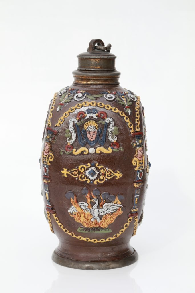 17th century Creussen Saltglazed Stoneware Stein Flask ca. 1625