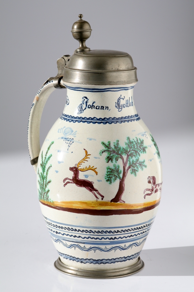 18th century baroque Silesian hunting jug dated 1795